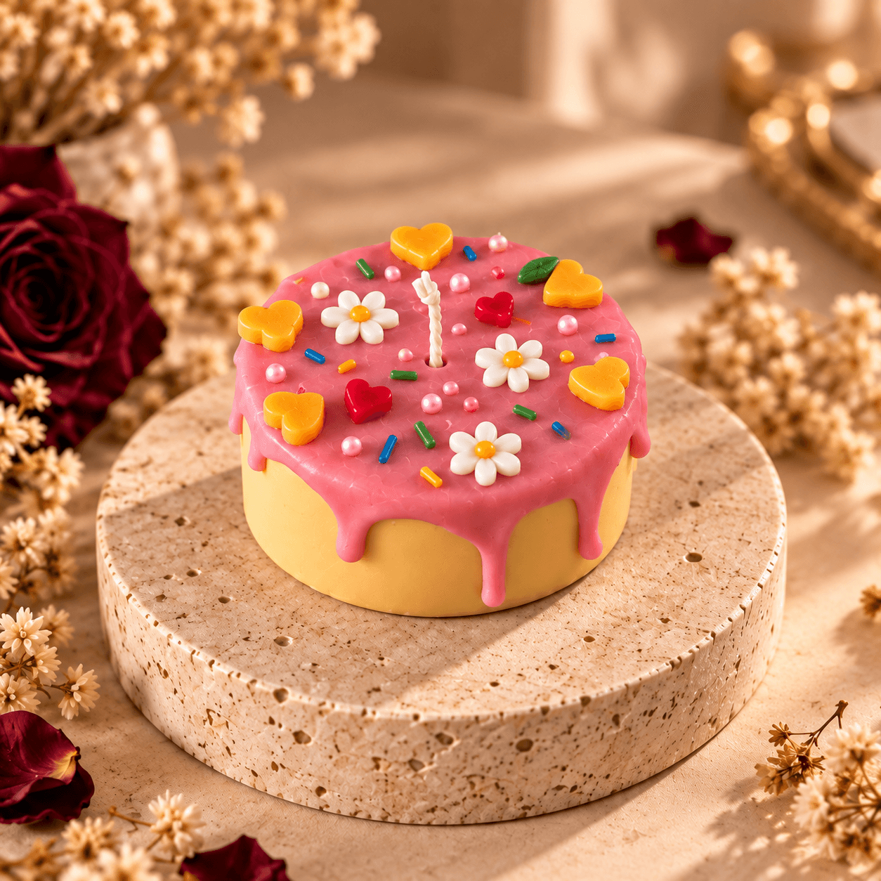 Cake fleuri artisanal.