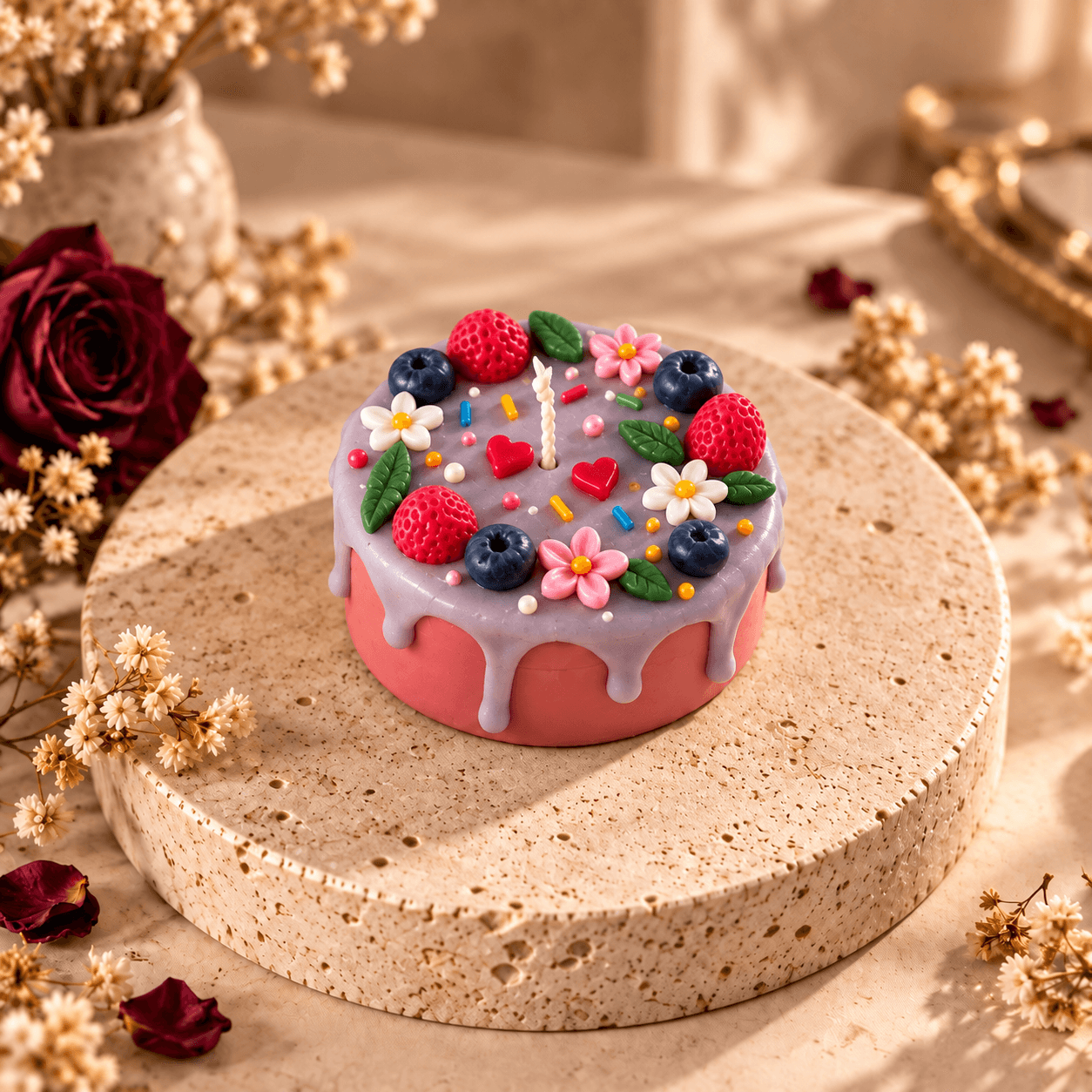 Cake artisanal aux fruits rouges.