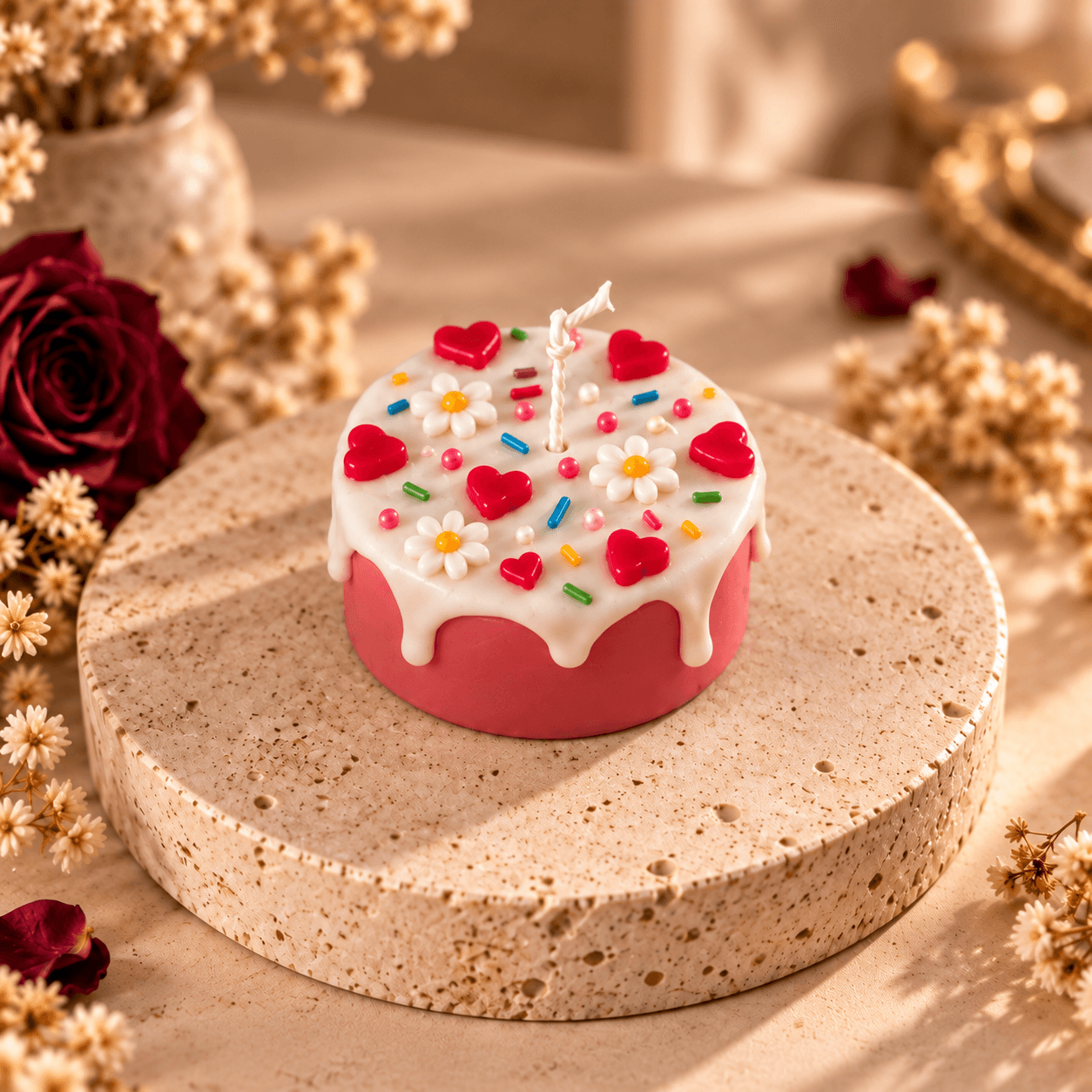 Cake artisanal décoré de confettis.