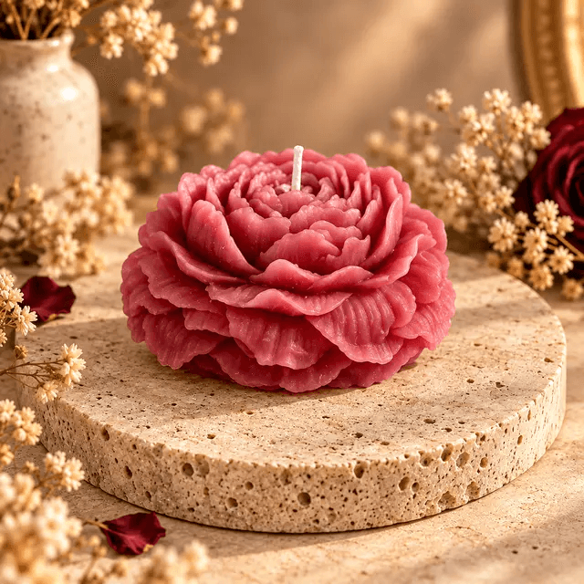 Fleur sculptée couleur framboise.