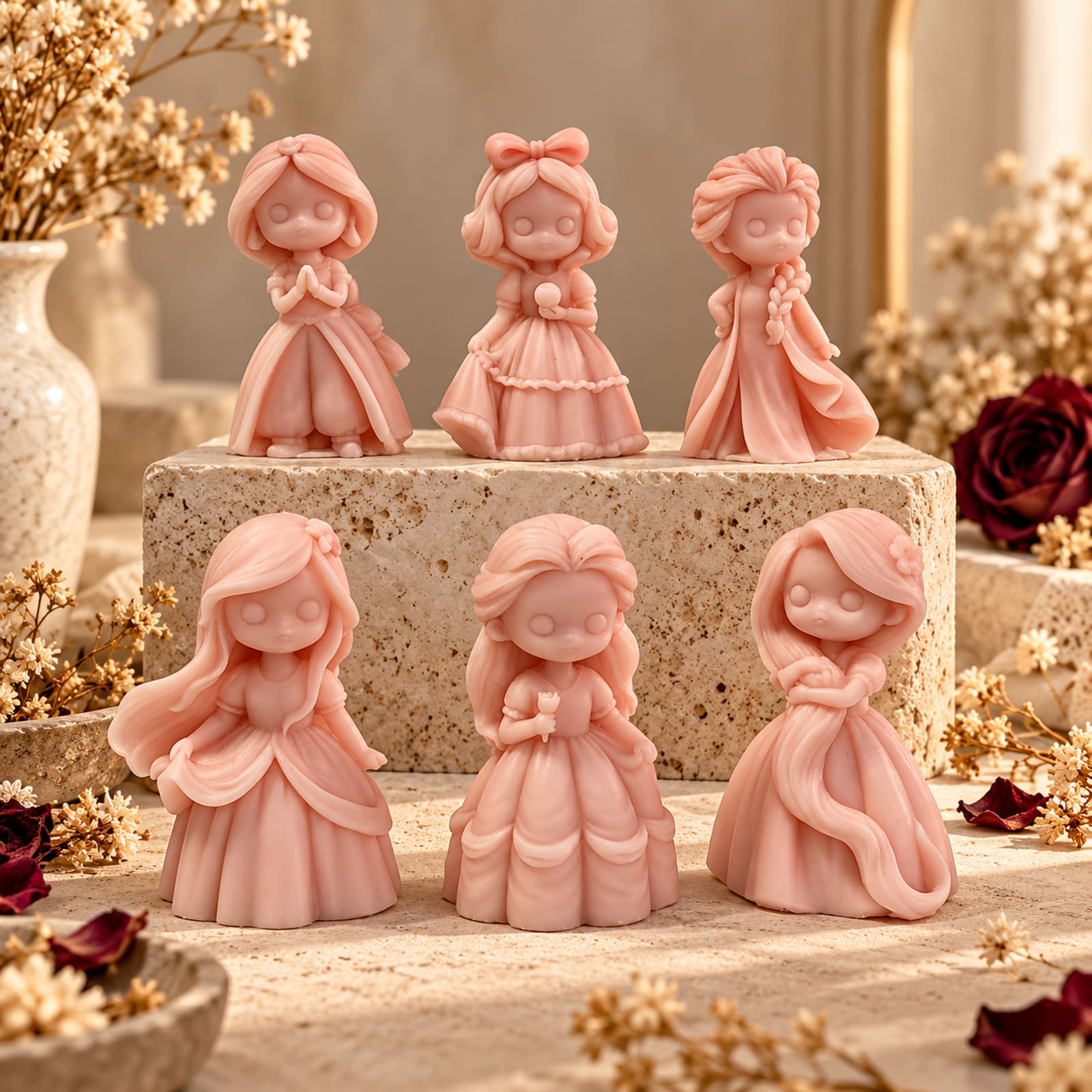 Collection de princesses artisanales roses.