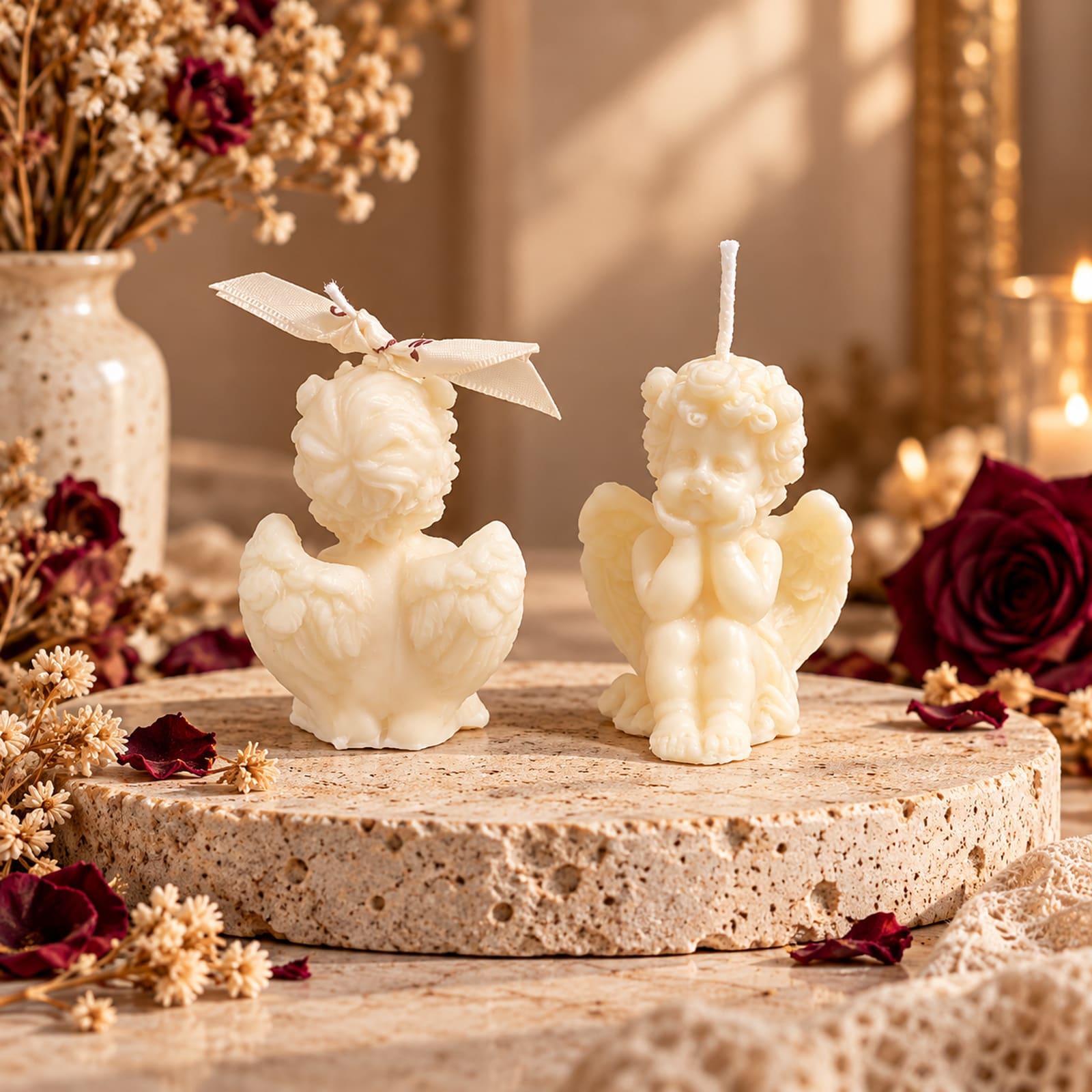 Duo de bougies anges.